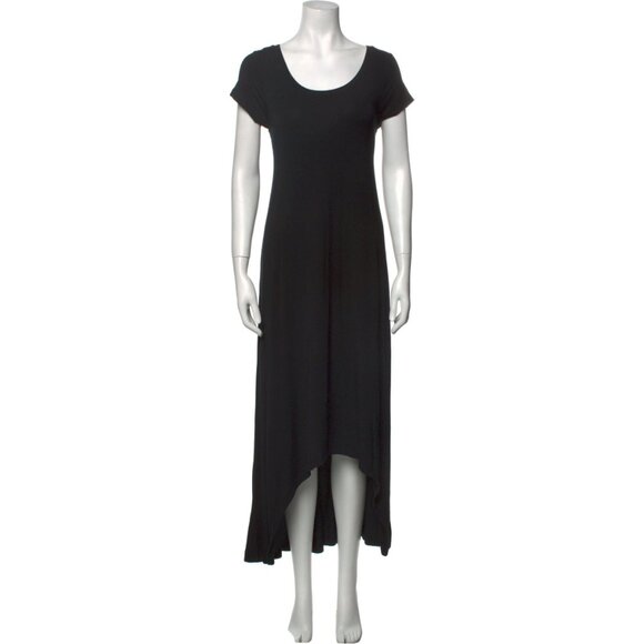 H by Halston Black Tent Dress Midi High Low Stretch Short Sleeve Size M - Picture 6 of 6